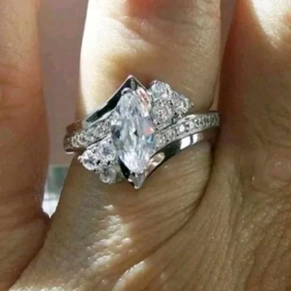 3ct Marquise Cut Lab Created Diamond 14k White Gold Plated Ring